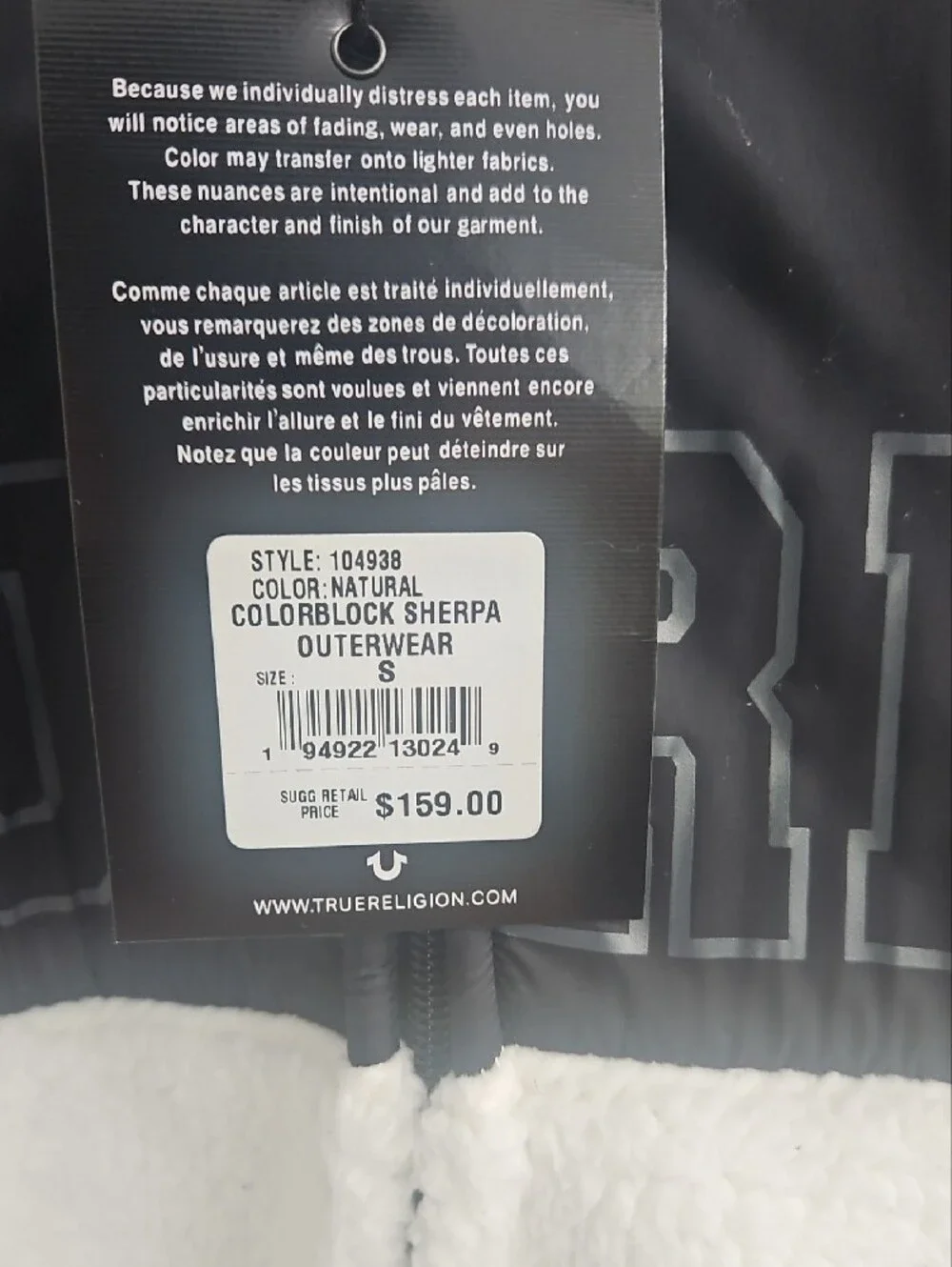True Religion Black and White Sherpa Zip-Up Jacket